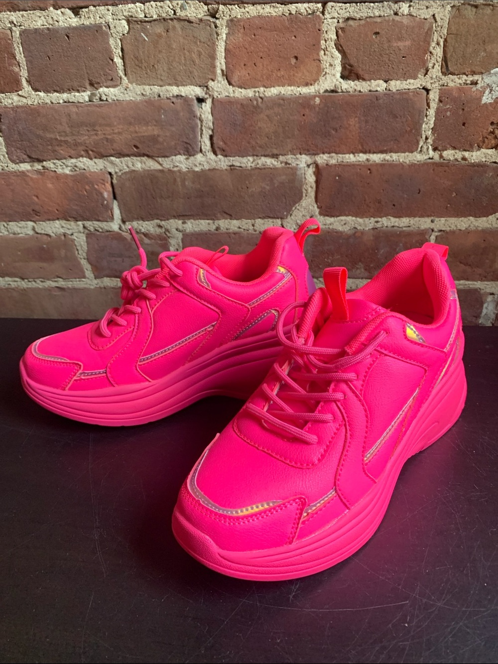 Women’s Neon Hot Pink Platform Sneakers Chunky Sz 8